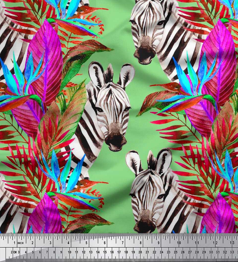 

Японська креп-атласна тканина Soimoi із тропічним листям і принтами з тваринами зебри на метр 42 дюйма 42 Inch Wide - Poly Crepe зелений