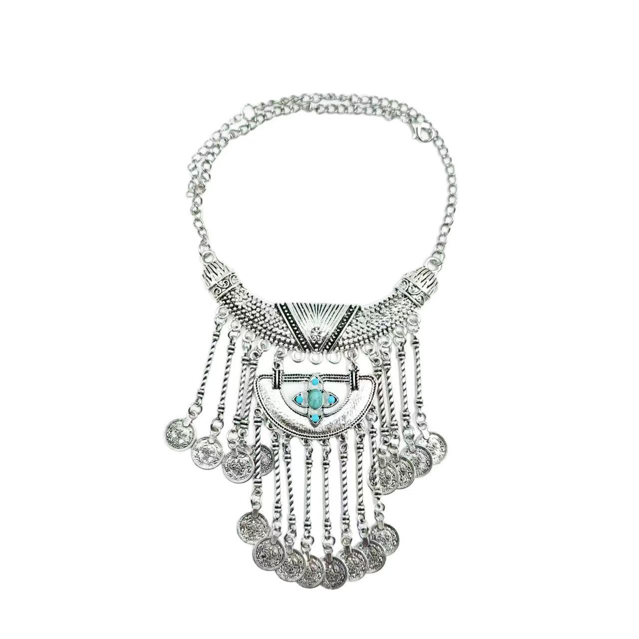 Винтажное серебряное ожерелье с кисточками Мяо Цзян небесно-голубой