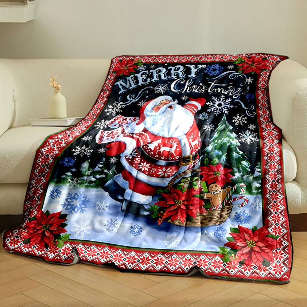 Merry Christmas Santa Claus PrintBlanket Bedroom Blanket for Livingroom Couch Lunch Break Soft Throw for Friend's Festival Gift