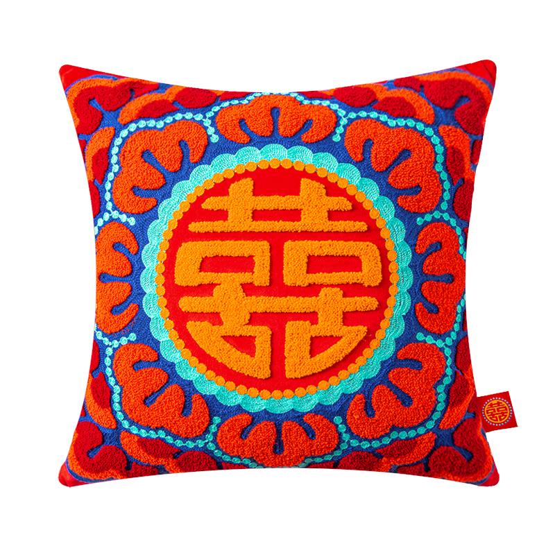 Joy Chinese Traditional Lucky Fish Embroidery Cushion Chic Velvet Tufted Cushion Covers Chair Sofa Cushion Wedding Bedding Decor