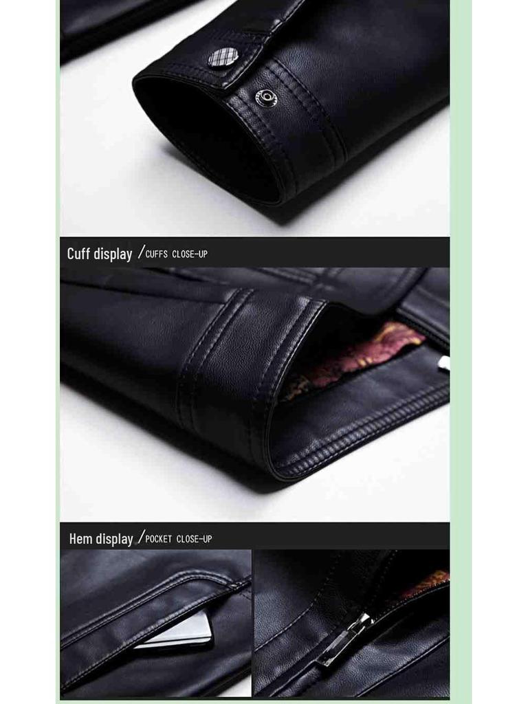 Haining Men's Real Leather Jacket - Middle-Aged and Elderly Spring Autumn Business Casual Fleece-Lined Coat