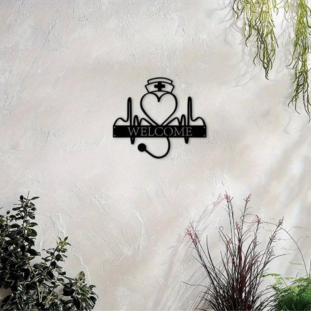 1pc Medical Stethoscope Heart Metal Wall Art Iron Plaque Nurse Gift