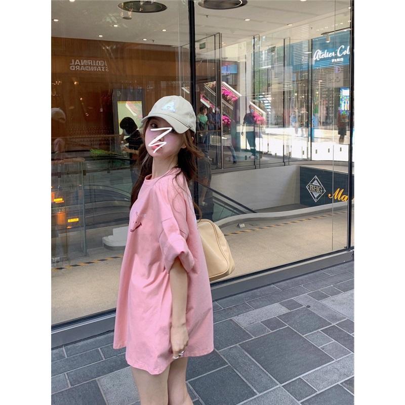 

Women s Oversized Short Sleeve T-Shirt Dress Casual Loose Crew Neck Mini Tee Dress Lightweight Summer Top For Daily Wear L розовый