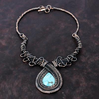 Collana Turchese Tibetano Collana Avvolta in Filo di Rame Collana Regolabile Meravigliosi Gioielli in Rame Collana Fatta a Mano con Pietre Preziose Regalo di Matrimonio