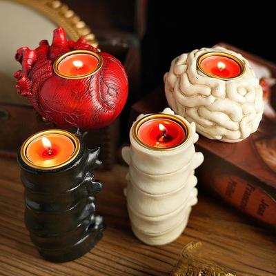 Human Organ Models Candle Holder, 3D Heart Spine Brain Candlestick Candle Stand,Halloween Horror Theme Home Decorations