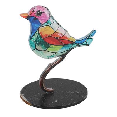 Birds On Branch Ornaments Craft Acrylic Colorful Vivid Flat Animal Statue Decoration for Desktop