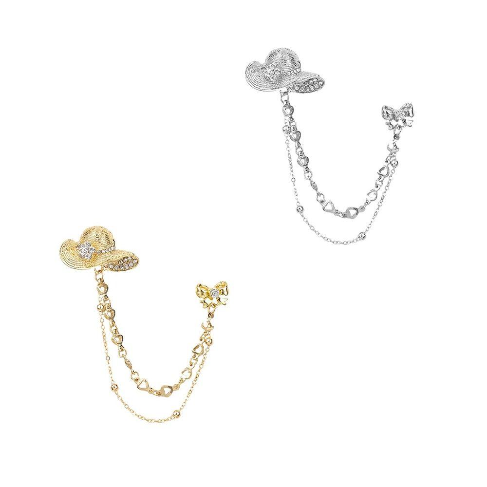 Personality Crystal Hat Bow Brooch Zinc Zinc Alloy Zircon Badge Pin Tassel Pendant Brooch Party Favors