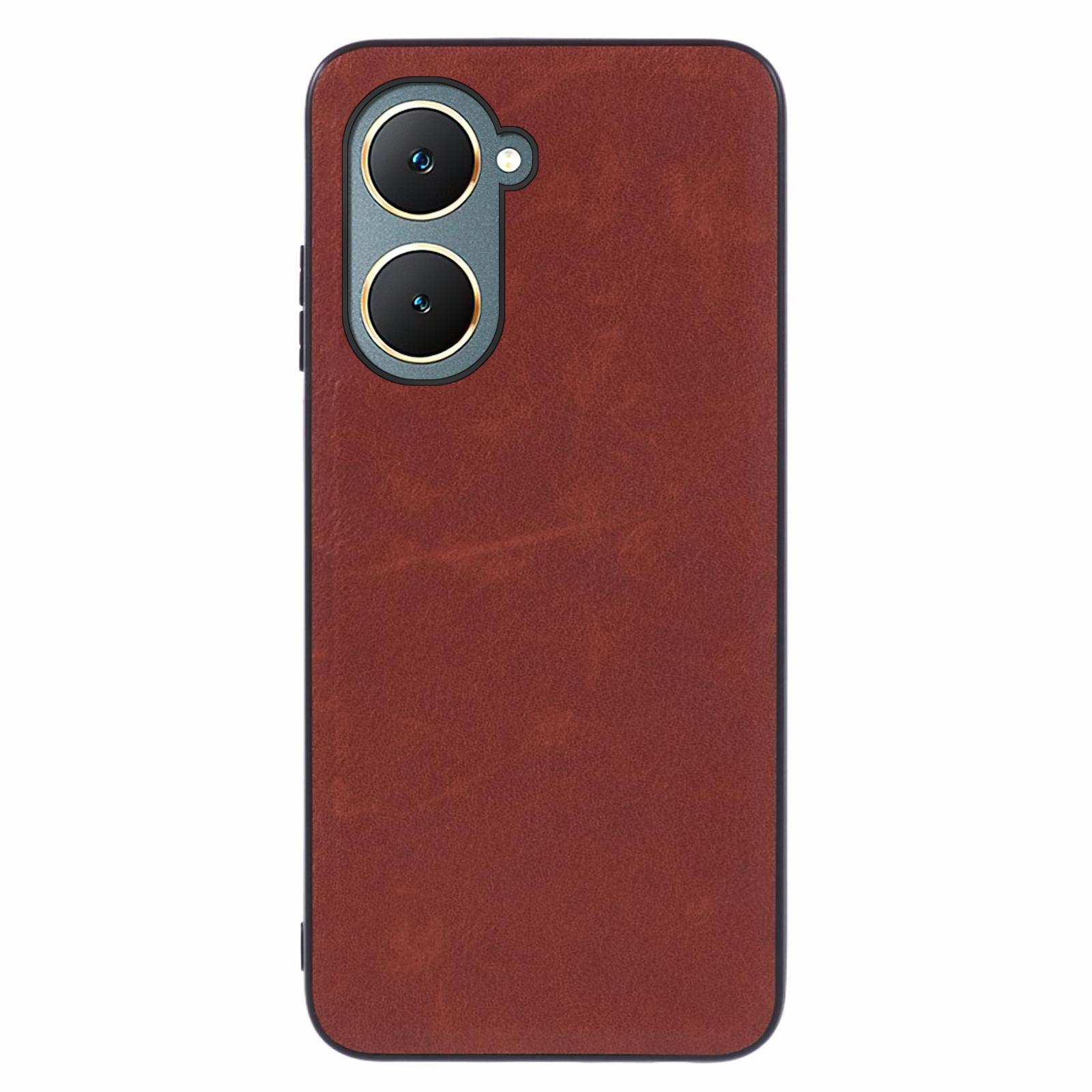 

For vivo Y03 Case PU Leather+PC+TPU Hybrid Phone Cover Brown