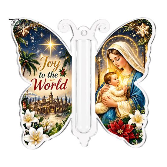 Christmas Keepsake for Money Cash Gift Ornament, 2D Acrylic Butterfly Holder Unique Family Ornament with Clear Compartment Trees, Windows, Doors