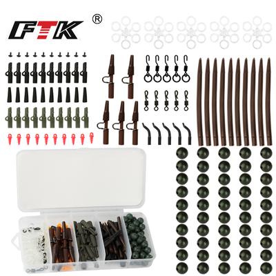 FTK 125Pcs Carp Fishing Rig Accessories Kit Quick Change Swivels Clips Anti Tangle Sleeves Buffer Beads for Carp Terminal Tackle