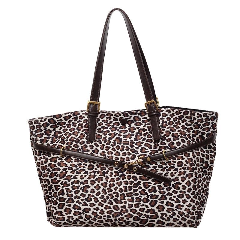 Suede bag women's large-capacity new autumn and winter versatile leopard print shoulder bag student tote bag