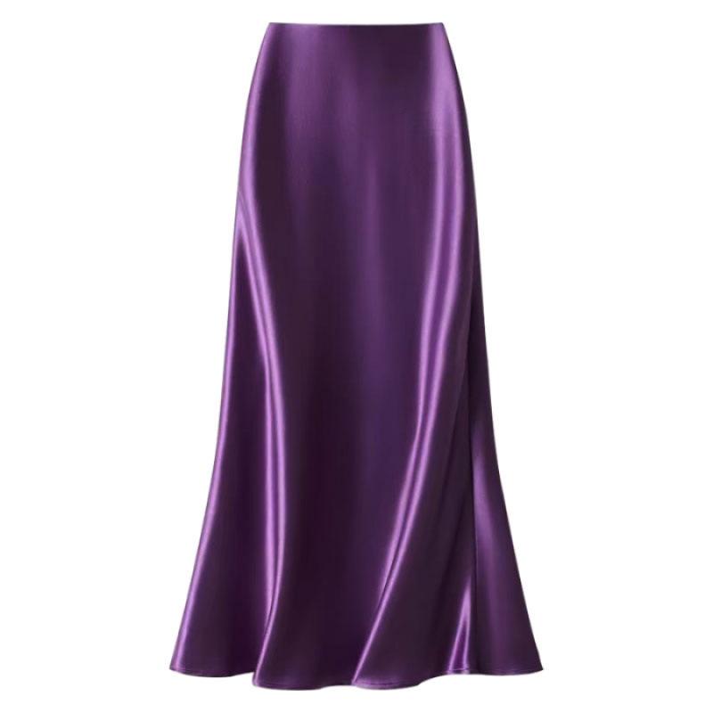 Women's High-Waisted Satin Midi Pencil Skirt, Slim-Fit Fishtail Design, 2025 Spring/Summer Collection