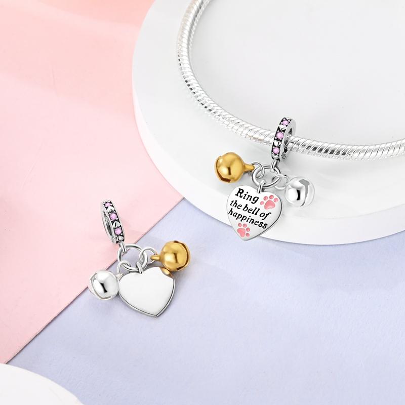Best Friend Charms Bead Original Copper Inlaid Pink Zircon Cute Pets Claw Pendants Fit Bracelet Jewelry Lover Gift