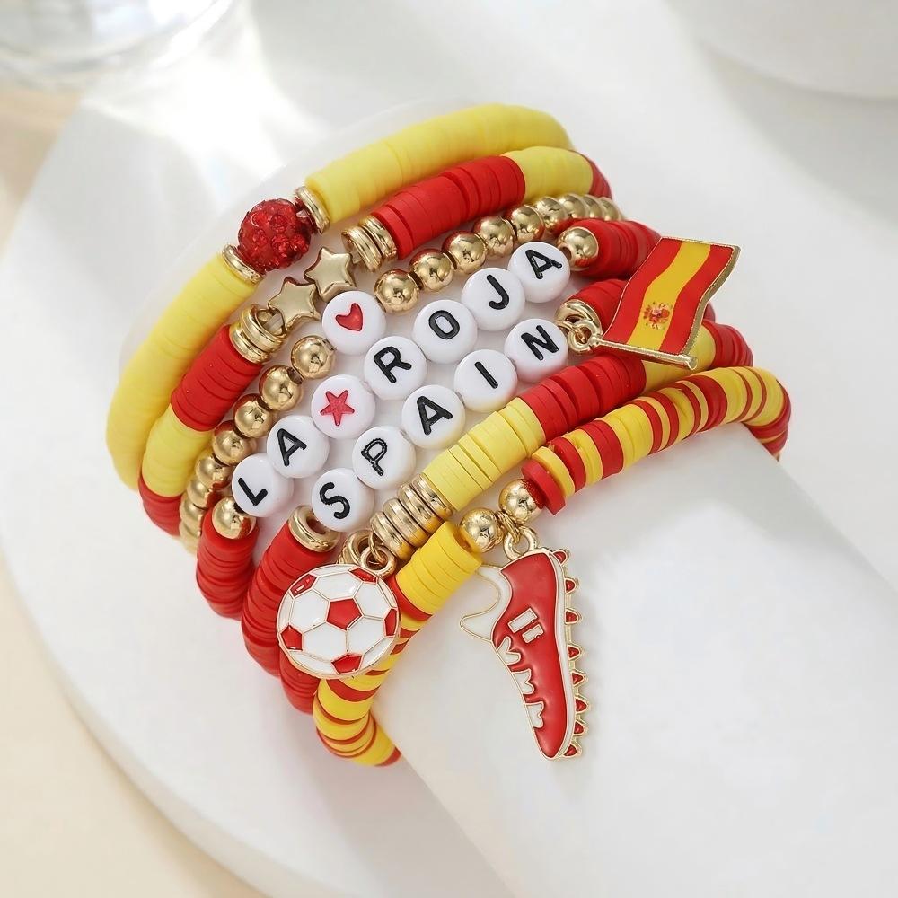 World Cup-themed explosive bracelet set, English alphabet beaded national flag alloy pendant jewelry