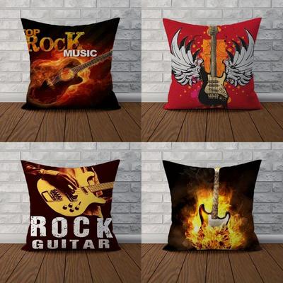 Decoração de Casa Guitarra de Rock: Capa de Almofada com Padrão de Design de Chamas e Peixe Alado Adequada para Sofá Quarto Carro Capa de Almofada