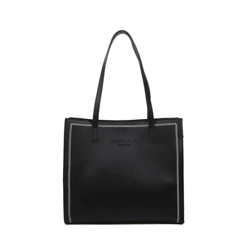 Women Solid Color Magnetic Buckle Square Tote Bag Leisure Large Capacity Handbag PU Shoulder Bags
