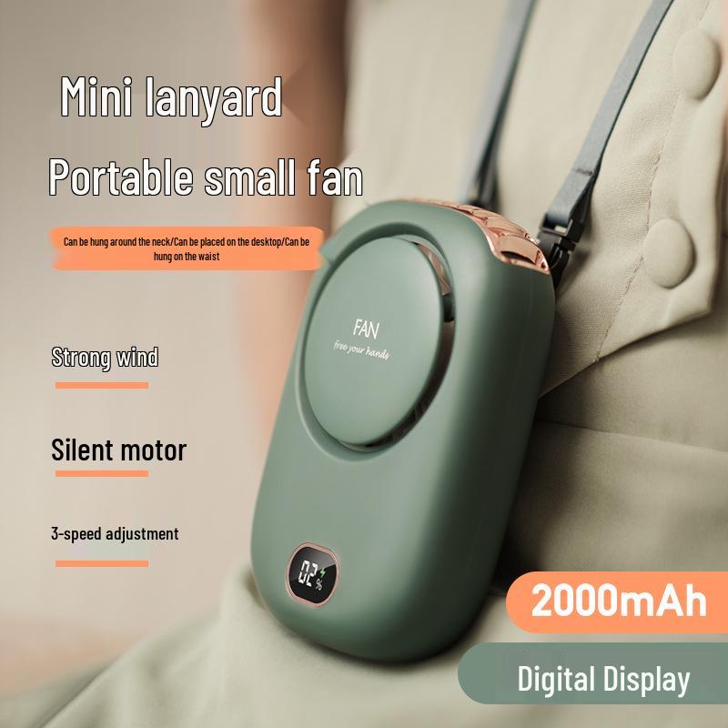 Portable USB Rechargeable Bladeless Fan with Clip and Digital Display for Neck or Waist