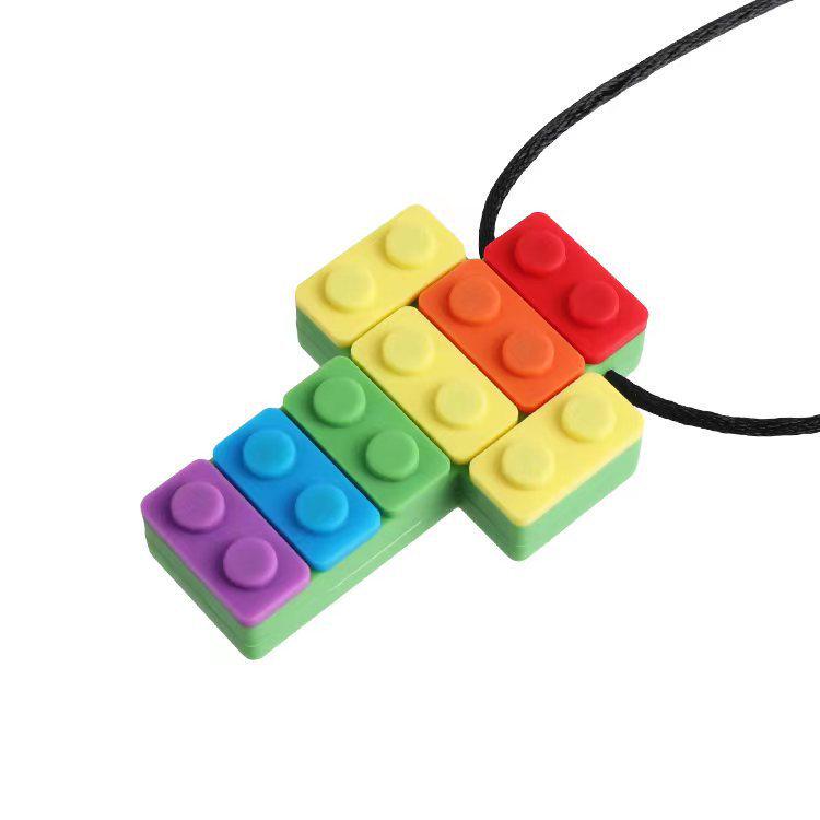 Baby Silikon Beißring: Regenbogen-Bausteine & Kauspielanhänger