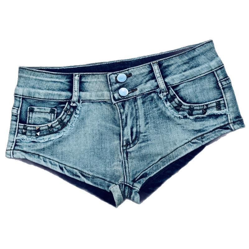 Women s Distressed Super Low Waist Denim Shorts - Slim Fit, Spicy Girl Dance Style. S синий