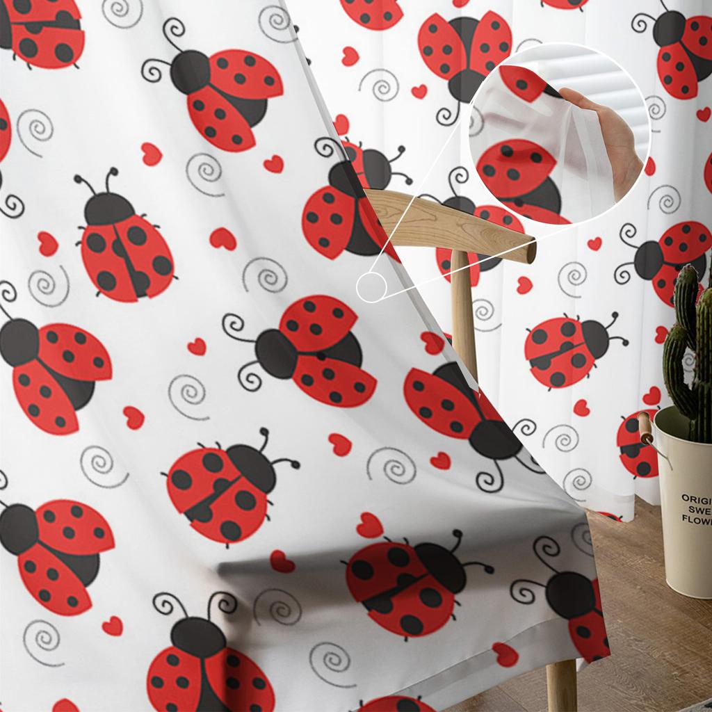 Red Ladybug Love White Sheer Curtains for Living Room Decoration Window Curtains for Kitchen Tulle Voile Organza Curtains