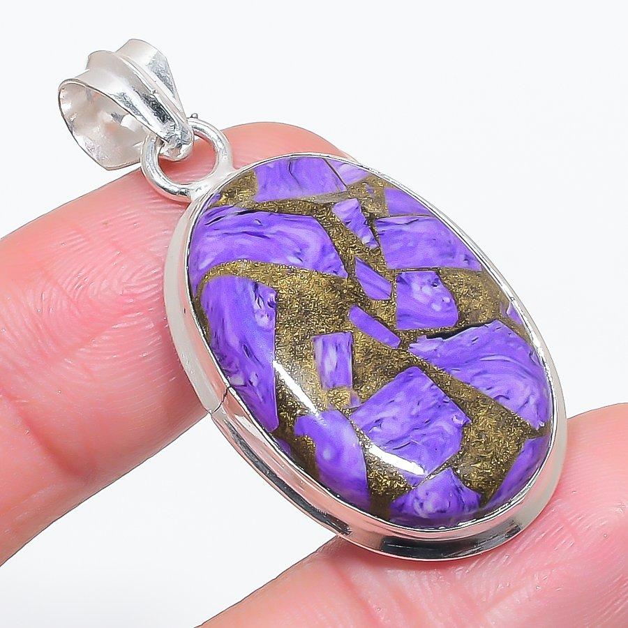 

Натуральный медный чароит драгоценный камень 925 стерлинговое серебро ювелирный кулон 1.81 T1Y11