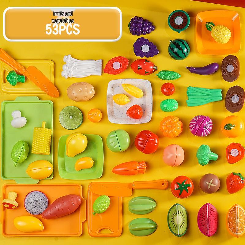 Cross-Border Kids' Fruit Cutting Toy Set: Simulation Veggie & Fruit Basket with Role-Playing Pizza Kitchenware for Boys & Girls
