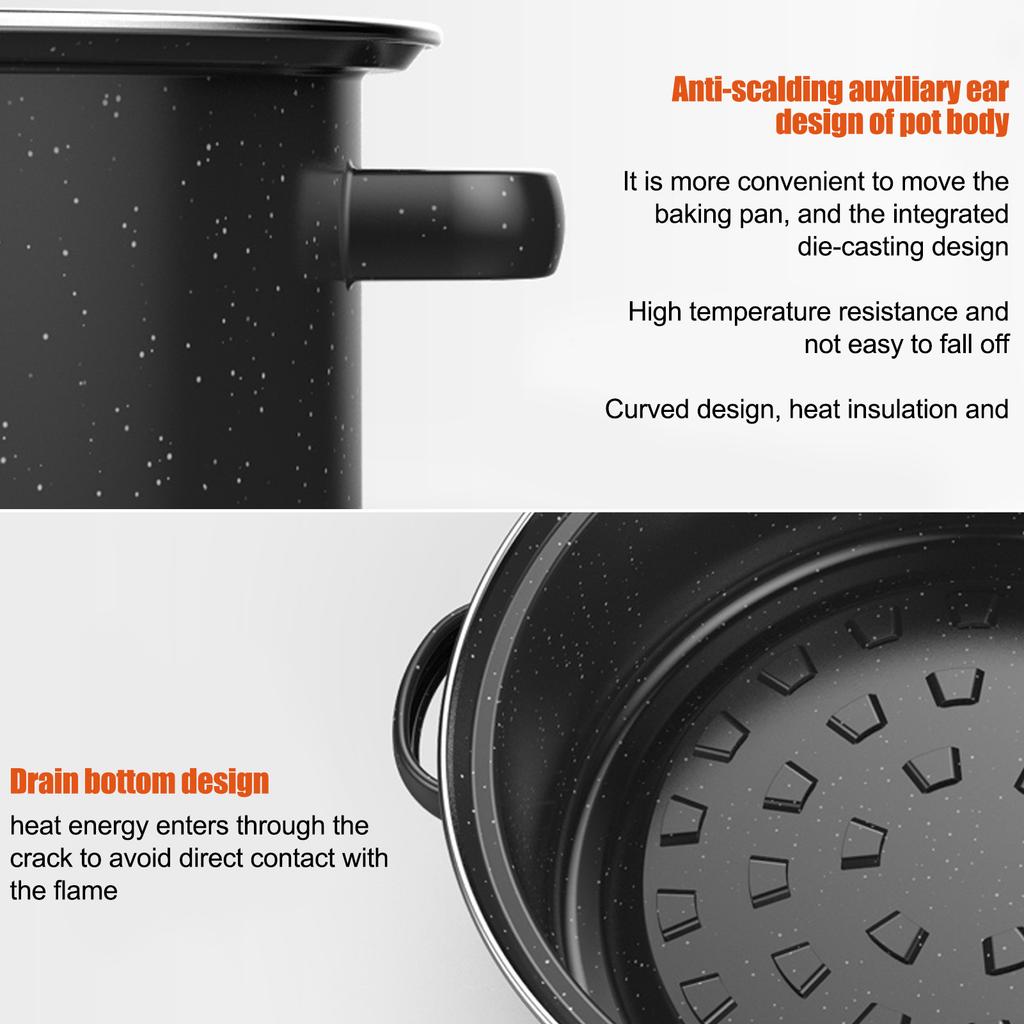 Roasting Pan Enamel Speckled Finish Household Non Stick BBQ Pot Roast Pan With Lid For Roasted Sweet Potatoes Chestnuts