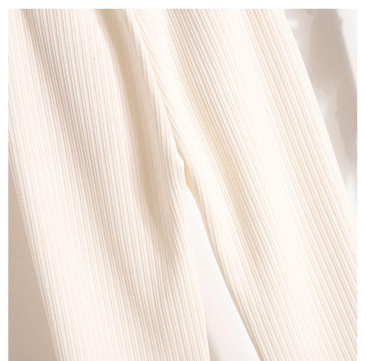 Petite Chenille Wide Leg Fleece-Lined Pants - Autumn/Winter High-Waisted Casual Trousers