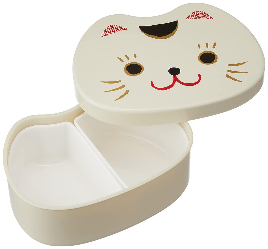 Tatsumiya Cat Face Lunch Maneki W15 30360 Box, Neko, Size Approx. D11.2 H6.1