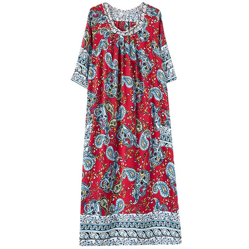 

XITAO Pleated Print O-neck Dress ZMY1099 One Size красный