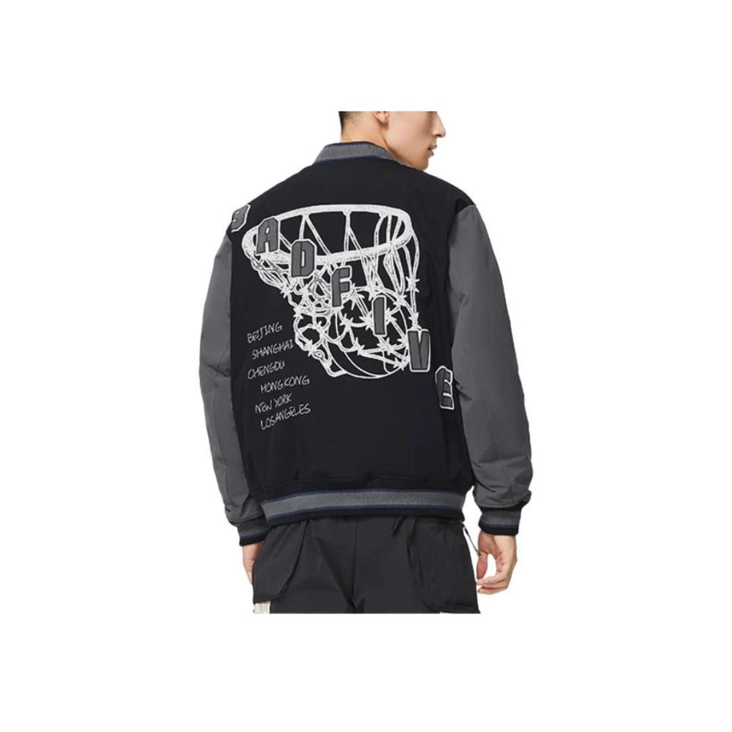 Li Ning Badfive Color Block Design Single Breasted V Neck Long Sleeve Cotton Jacket Men Jacket Black AJMS053-2