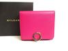 Authentic Pink Red Leather Logo Clip Trifold Wallet Compact Wallet #b071  Seller Refurbished