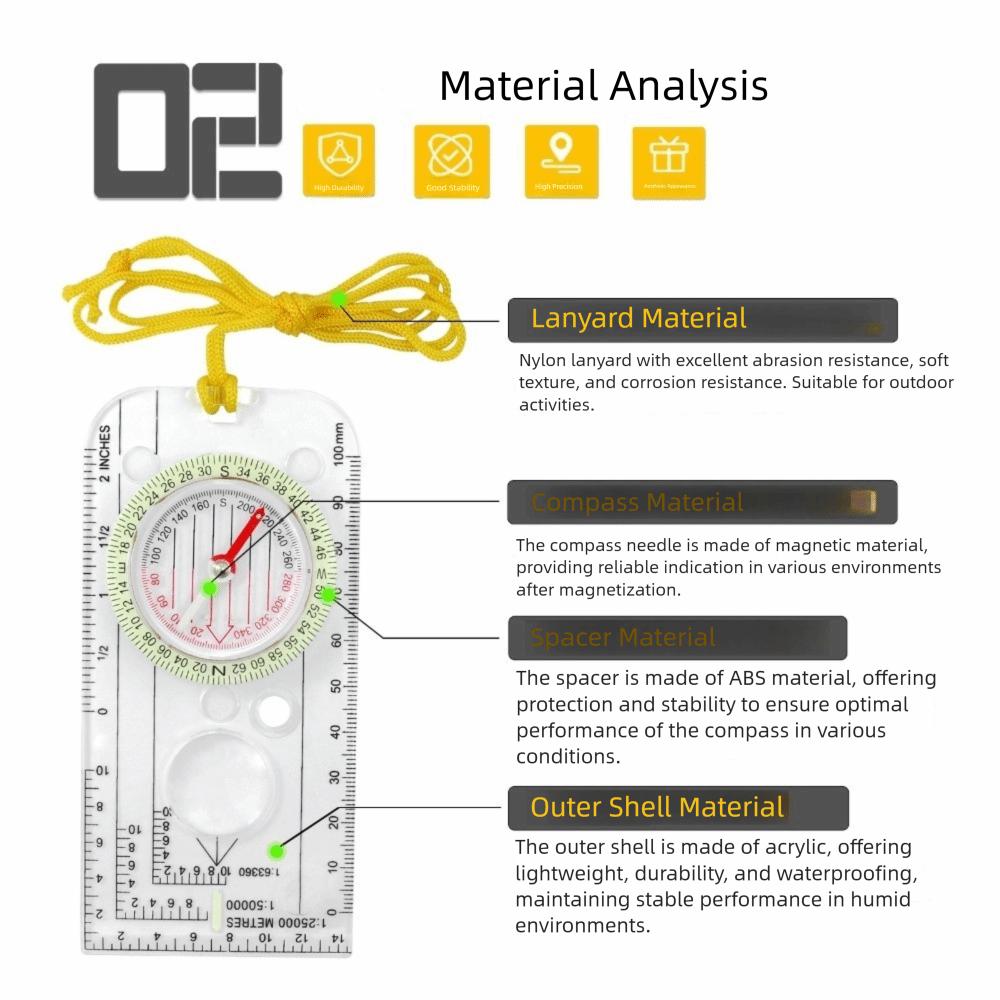 Compass Navigation Map Ruler Reading Scouting Scale Outdoor Orienteering Gear for Hunting Survival Travel Backpacking