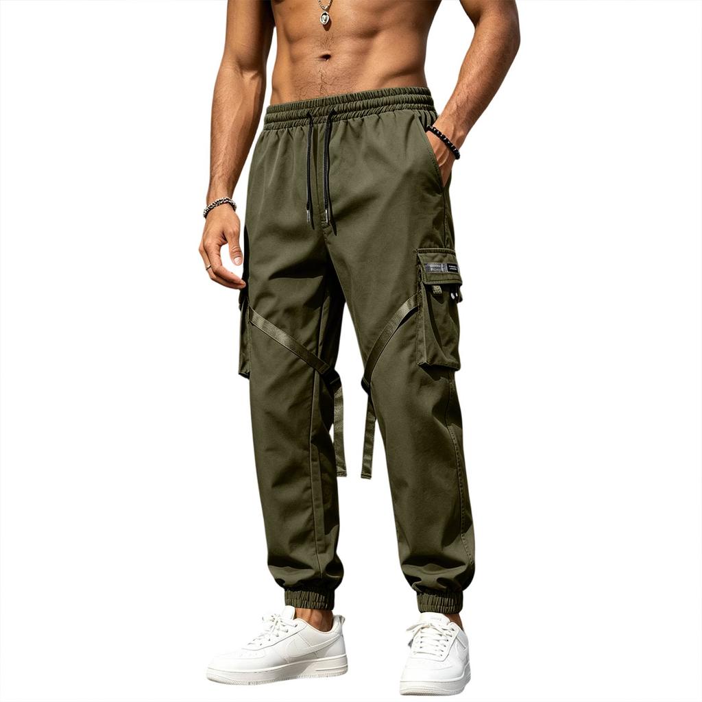 Men's Casual Cargo Pants Loose Straight Leg with Tapered
