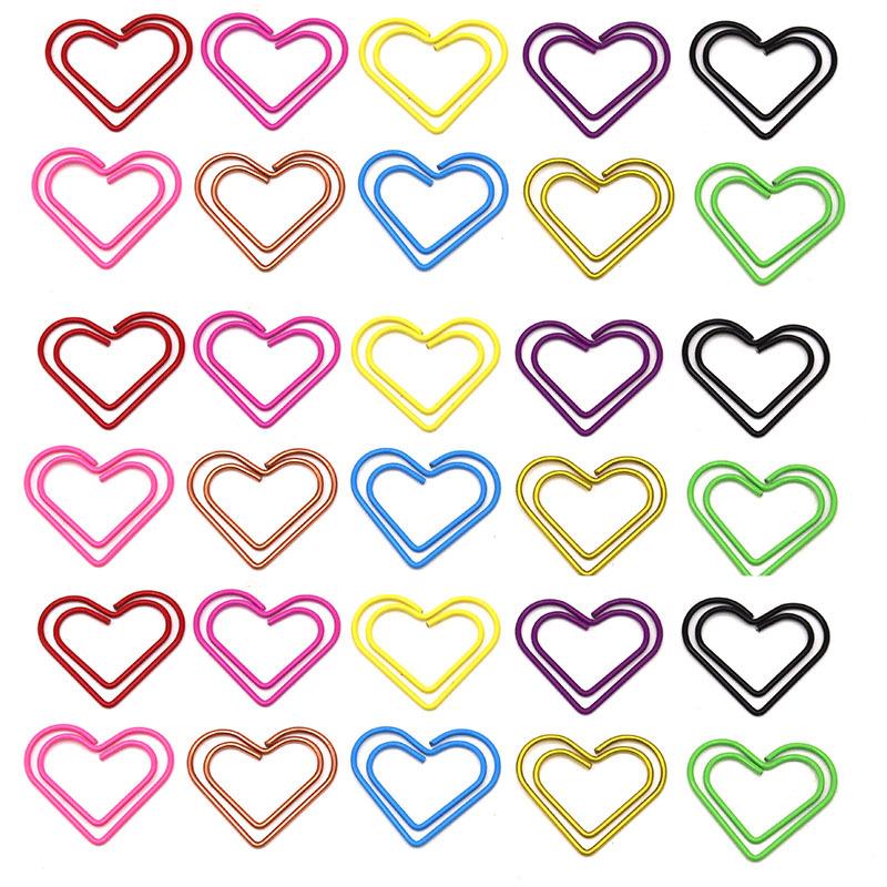 20pcs Color Love Paper Clip Metal Heart Shaped Back Needle Cute Special Shaped Office Paper Clip Binding Stationery
