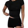 Short-sleeved summer new European and American style solid color tight top round neck short-sleeved T-shirt women's clothing