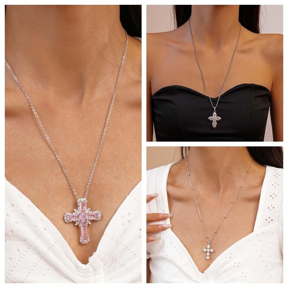 Rhinestone Cross Necklace Crystal Cross Pendant Vintage Cross Choker Chain  Women Gifts