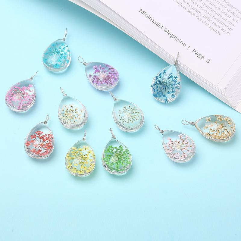 Direct Sales Hand-Wound Water Drop Dried Flower Pendant Dried Flower Plant Specimen Glass Creative Simple Necklace Pendant