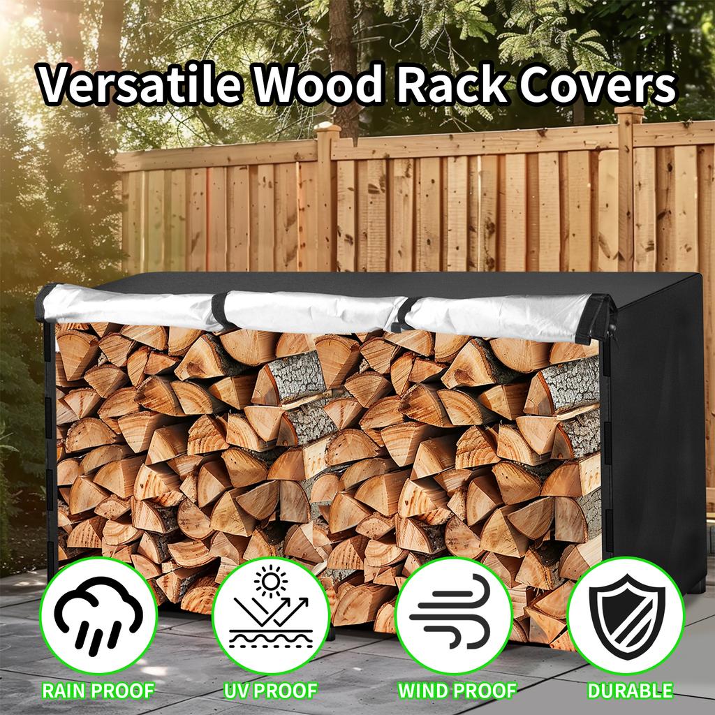Log Rack Cover Outdoor Waterproof Wind/Snow Proof Firewood Covers Log Storage Covering for Patio Garden Backyard Oxford Fabric