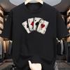 Men's Summer 100% Pure Fashionable Casual Loose Sports Poker Card Pattern Printed Round Neck Short Sleeved T-shirt Top