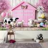 2D Flat Printing Pink Farm Animal Backdrop 210×150cm for Birthday