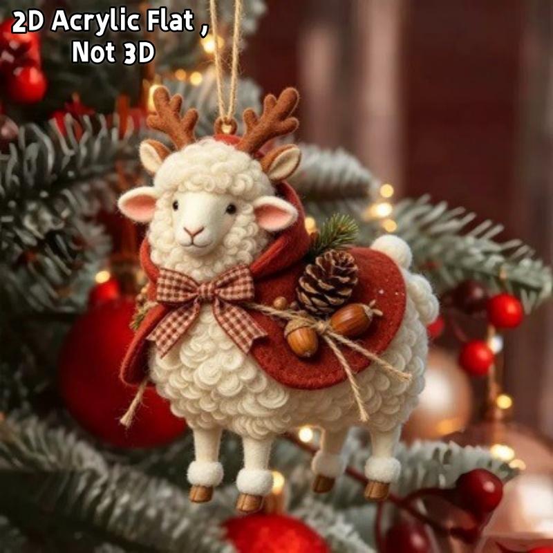 2D Flat Christmas Goat Hanging Ornament Christmas Tree Car Rearview Mirror Animal Hanging Decoration Simulation Acrylic Keychain
