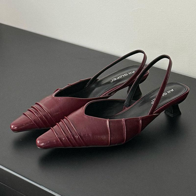 Fashion Luxury Fashion Pointed Toe Women Medium Heels Sandals Shoes Female Slip On Footwear Ladies Heeled Sandals Slides Shoes Pumps