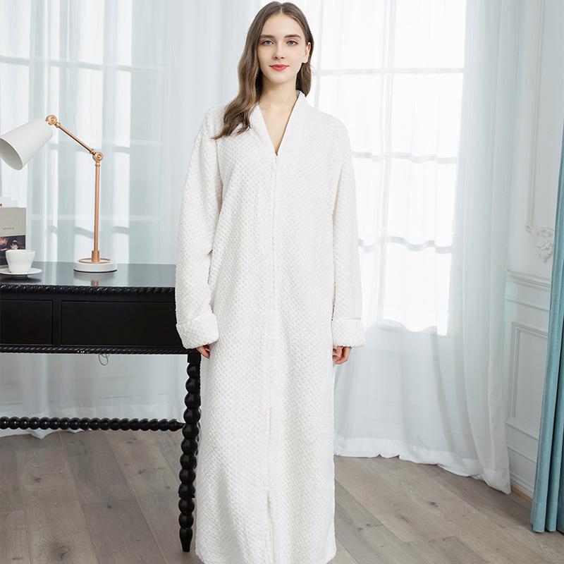Unisex Extra Long Velvet Bathrobe - Plus Size, Thick, Warm Coral Fleece for Autumn & Winter, Maternity-Friendly Homewear