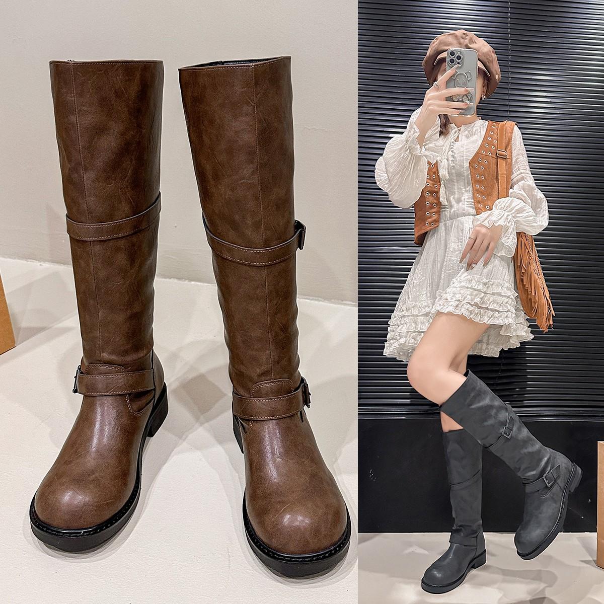 

Fashion High Boots Women Flats Winter Shoes Designer 2025 Trend New Knee High Gladiator Knight s Boots Elegant Woman Botas Mujer Zapatos 35 коричневый