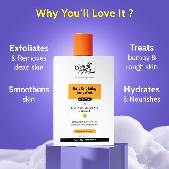 Chemist At Play 1% Salicylic Acid Exfoliating Body Wash | Enriched with Vitamin E & Murumuru | Gentle Exfoliating Shower Gel | 236ml (Pack of 3)