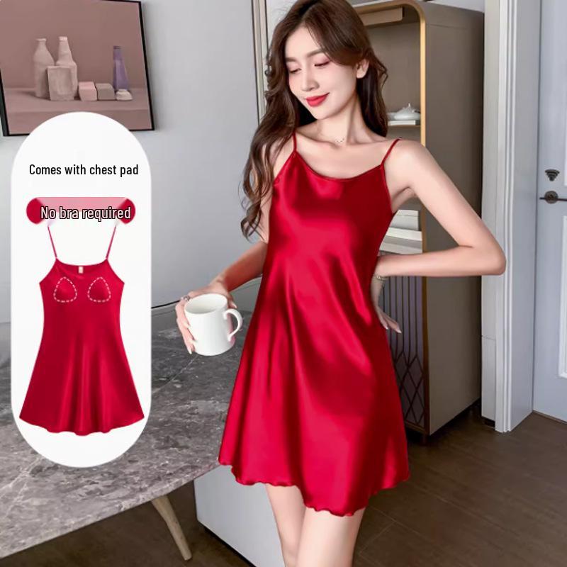 

Ночная сорочка из ледяного шелка с нагрудными подушечками - Женская летняя охлаждающая пижама больших размеров, Стиль высокого класса 2024 3XL (65-75 kg)