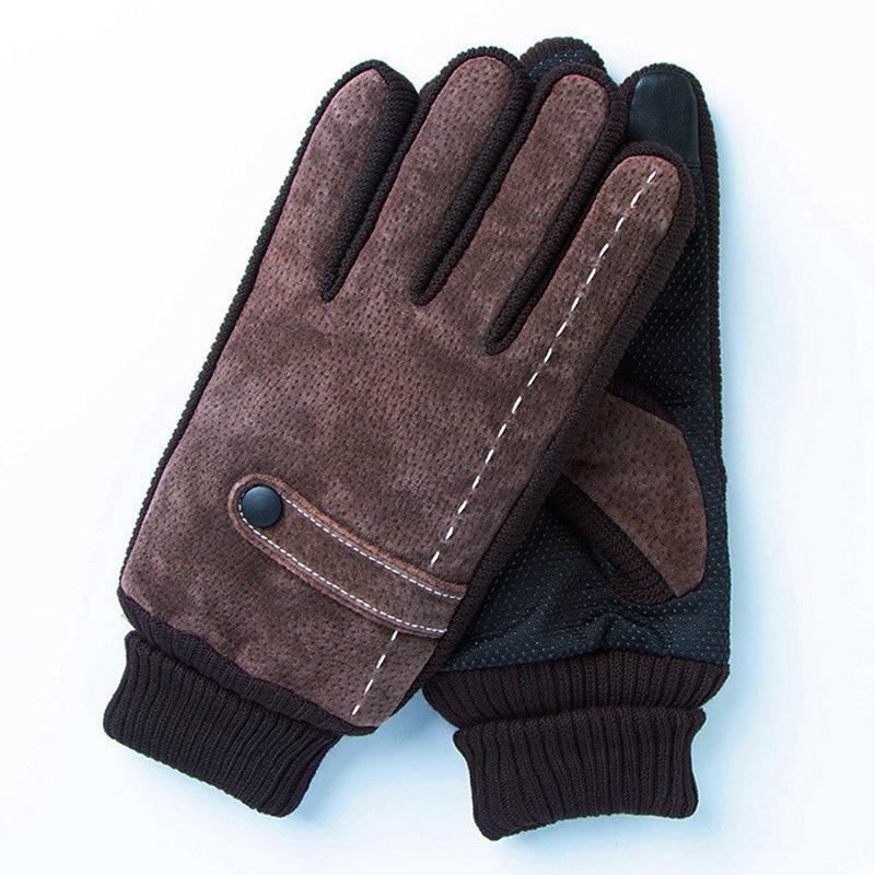 Winter Cycling Plus Velvet Warm Gloves for Men Touch Screen Genuine Leather Pigskin Motorcycle Gloves Outdoor Cycling Windproof Thickened