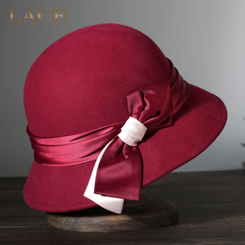 Women's Retro Black Wool Bucket Hat - Autumn/Winter Trendy Japanese Fashion.