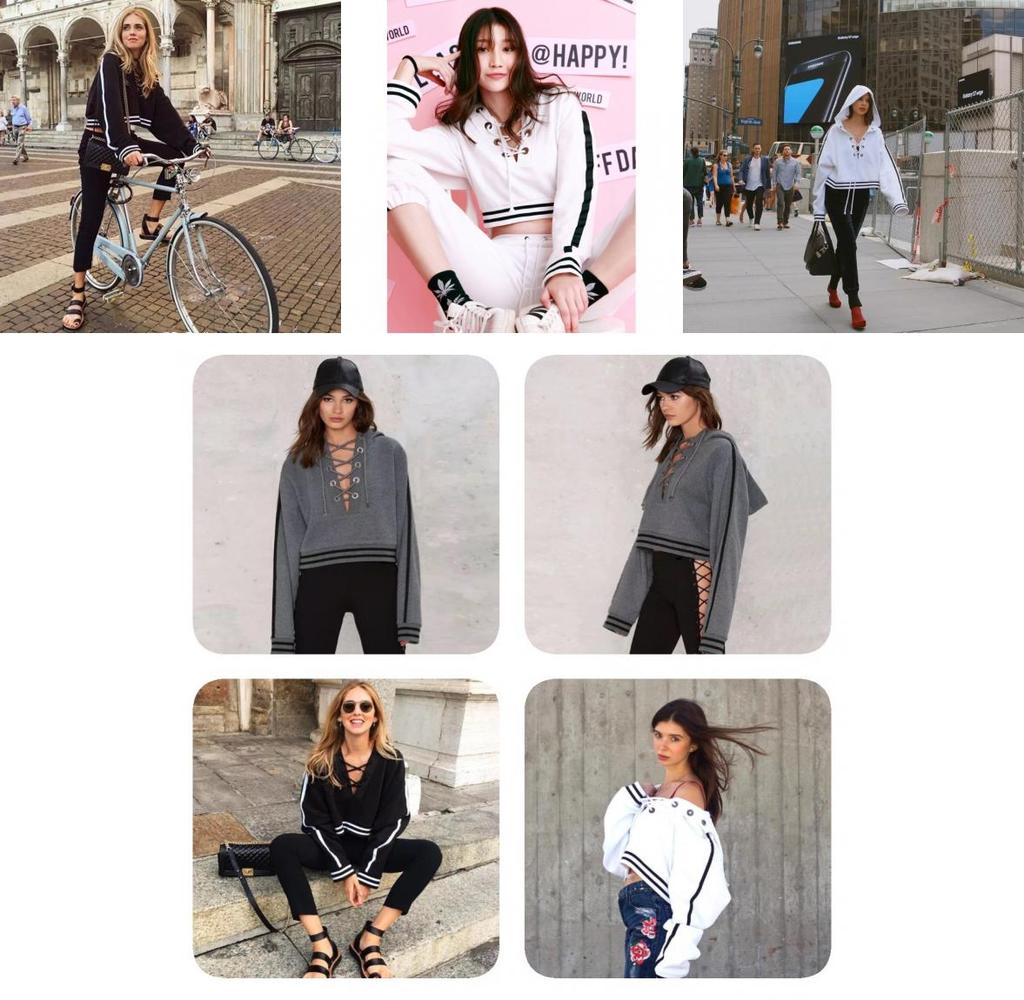 Trendy Long Sleeve Pullover Hoodie With Lace-up Design For Women In Cotton Blend